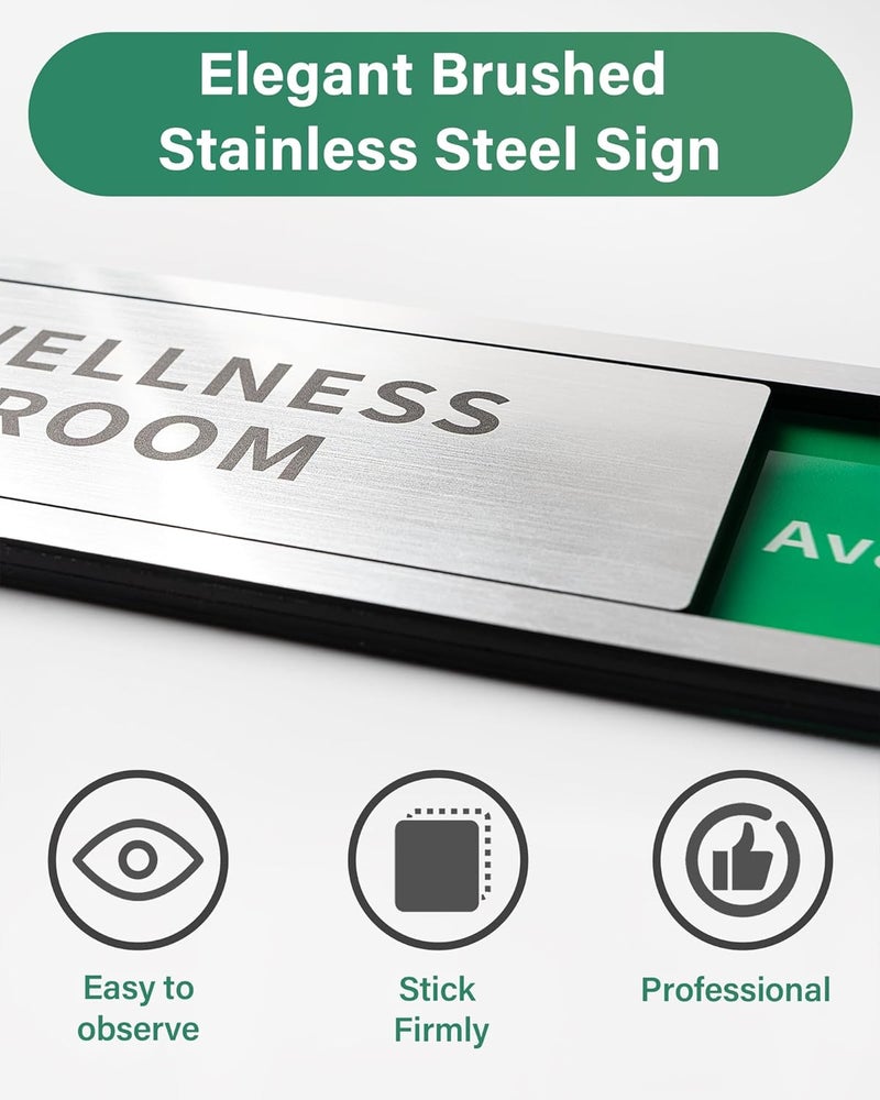 Abudada Wellness Room Office Door Signs, Do Not Disturb- In Use/Available Slider Sign for Home Office Wellness Conference Vacant Occupied Privacy Sliding Door Sign，Brushed Silver - Image 2